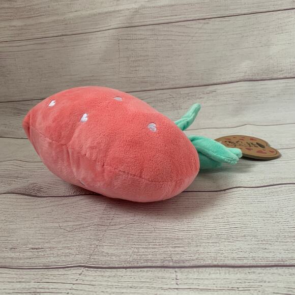 Pally Paws Pink Heart Shaped Strawberry Plush Dog Toy with Embroidered Hearts - Picture 4 of 12